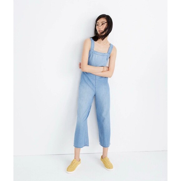 Madewell Jumpsuit Denim Jean Chambray Muralist Tie Crop Waist Wide Leg Sz 2 - Picture 2 of 16